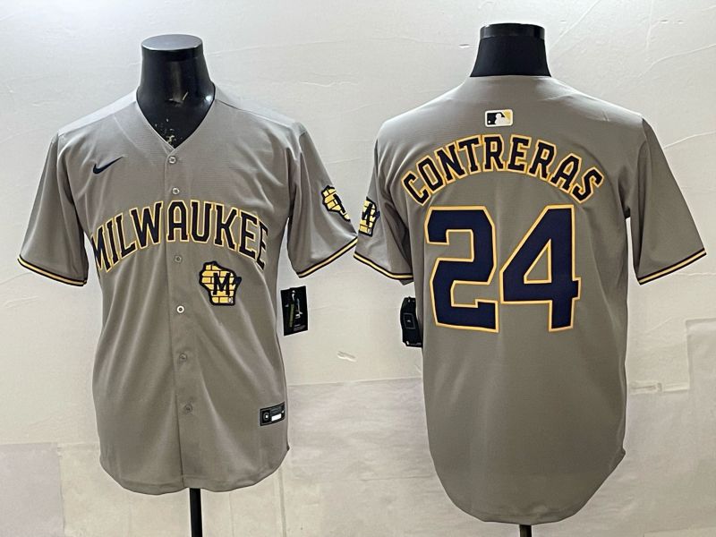 Men 2025 Nike Milwaukee Brewers #24 Contreras Grey Game MLB Jersey 02->milwaukee brewers->MLB Jersey